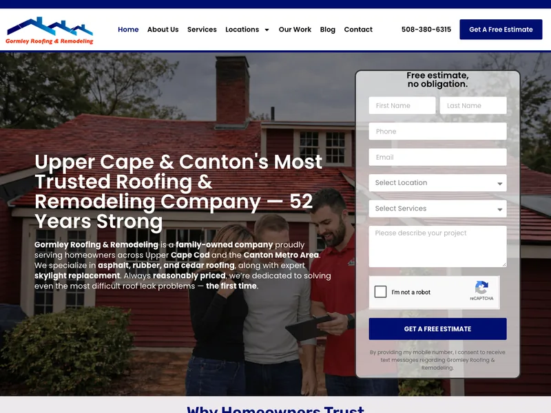 Gormley Roofing & Remodeling website